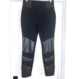 Masseys Womens Black Faux Leather Moto Panel Ponte Leggings High Rise Large Goth